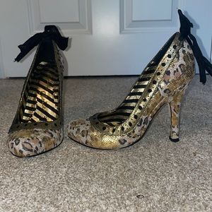 Gold and Leopard Irregular Choice Heels